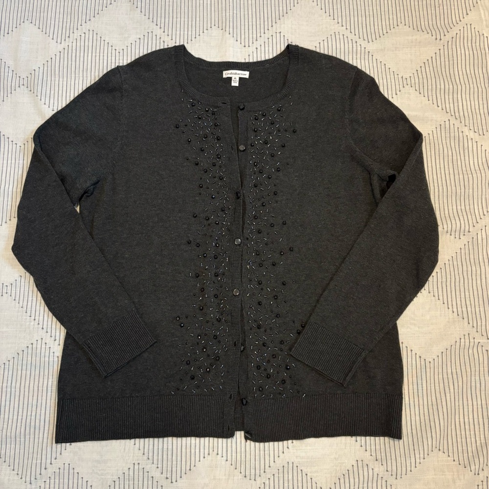 Croft & Barrow Dark Gray Beaded Cardigan